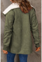 Green Faux Suede Fleece Lined Open Front Jacket