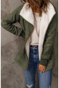 Green Faux Suede Fleece Lined Open Front Jacket