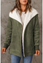 Green Faux Suede Fleece Lined Open Front Jacket