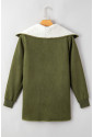 Green Faux Suede Fleece Lined Open Front Jacket