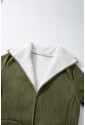 Green Faux Suede Fleece Lined Open Front Jacket