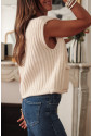 White Solid Textured Knit Side Pockets Buttoned Sweater Vest