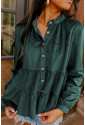 Skobeloff Corduroy Ruffle Tiered Buttoned O Neck Shirt