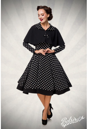 Black Dotted Swing Dress with Cape 