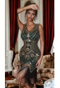 1920s Sleeveless V Neck Sequin Inspired Cocktail Fringed Flapper Dress 