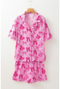 Pink Bow Print Half Sleeve Shirt and Shorts Pajamas Set