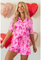 Pink Bow Print Half Sleeve Shirt and Shorts Pajamas Set