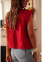 Red Solid Textured Knit Side Pockets Buttoned Sweater Vest