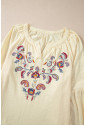 Apricot Paisley Floral Embroidered Notch V Neck Blouse