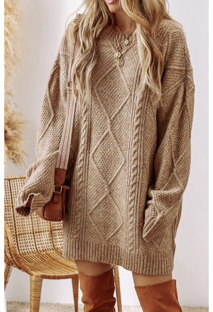 Parchment Cable Knit Drop Shoulder Loose Fit Sweater Dress