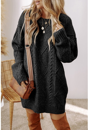 Cable Knit Drop Shoulder Loose Fit Sweater Dress