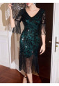 Elegant green vintage flapper Gatsby seqiuns dress