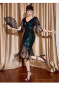 Elegant green vintage flapper Gatsby seqiuns dress