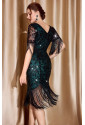 Elegant green vintage flapper Gatsby seqiuns dress