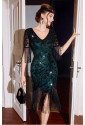 Elegant green vintage flapper Gatsby seqiuns dress