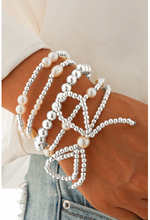 Bow Knot Pearl Beaded Multi Layered Bracelet Set