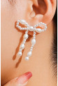 White Pearl Beaded Bowknot Studded Earrings