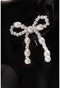 White Pearl Beaded Bowknot Studded Earrings