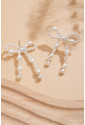 White Pearl Beaded Bowknot Studded Earrings