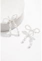 White Pearl Beaded Bowknot Studded Earrings