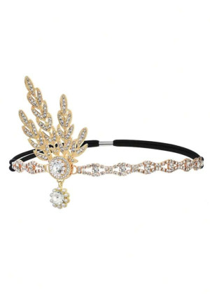 Art deco Gatsby flapper gold rhinestones headband