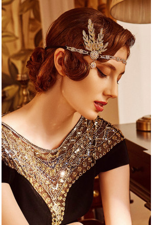 Art deco Gatsby flapper gold rhinestones headband