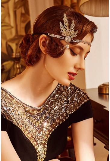 Art deco Gatsby flapper gold rhinestones headband