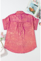 Rose Red Metallic Sheen Short Sleeve Buttoned Front Casual Shirt