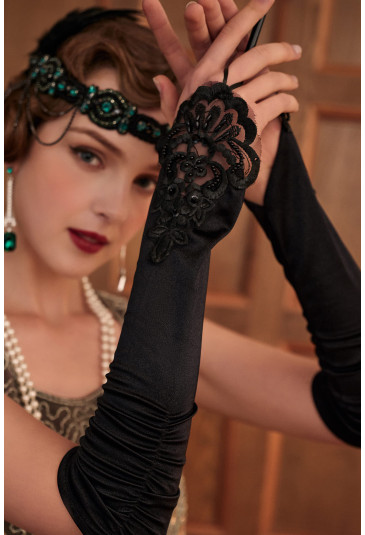 Black long satin gloves