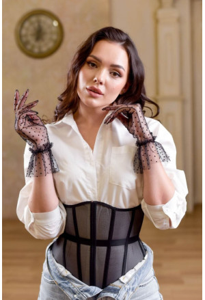 Elegant dotted retro black short gloves