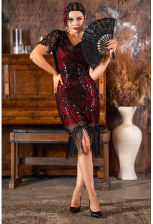 Elegant red vintage flapper Great Gatsby dress