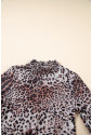 Brown Leopard Smocked Neck Mesh Long Sleeve Bodysuit