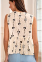 White Bow Printed Tie Closure Ruffled Vest