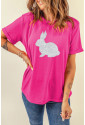 Rose Red Glitter Easter Bunny Graphic Crew Neck Tee