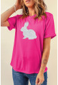 Rose Red Glitter Easter Bunny Graphic Crew Neck Tee