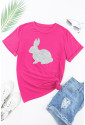 Rose Red Glitter Easter Bunny Graphic Crew Neck Tee