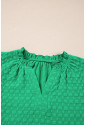 Bright Green Textured Puff Short Sleeve Notched V Neck Top