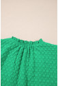 Bright Green Textured Puff Short Sleeve Notched V Neck Top