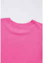 Bright Pink Ribbed Pearl Beaded Puff Sleeve Top