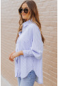 Blue Smocked Cuffed Striped Boyfriend Shirt with Pocket