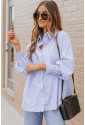 Blue Smocked Cuffed Striped Boyfriend Shirt with Pocket