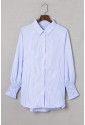 Blue Smocked Cuffed Striped Boyfriend Shirt with Pocket