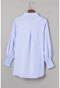 Blue Smocked Cuffed Striped Boyfriend Shirt with Pocket