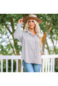 Smocked Cuffed Striped Boyfriend Shirt with Pocket