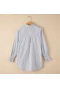 Smocked Cuffed Striped Boyfriend Shirt with Pocket