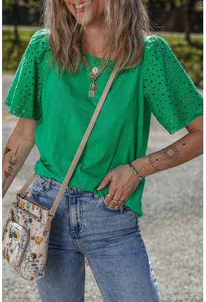 Bright Green Eyelet Embroidered Patchwork Shift Top