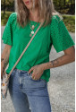 Bright Green Eyelet Embroidered Patchwork Shift Top