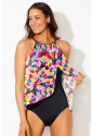 Floral Print O Neck Open Back One Piece Swimsuit