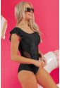 Black Asymmetric Ruffle Shoulder Pleated One Piece Swimsuit