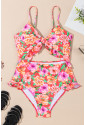 Floral Ruffle Trim Cutout Knotted One Piece Swimsuit